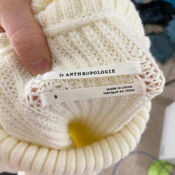 Anthro Cream Chunky Knit Sleeveless Sweater Tunic Women's Size Small Turtleneck - Picture 6 of 9